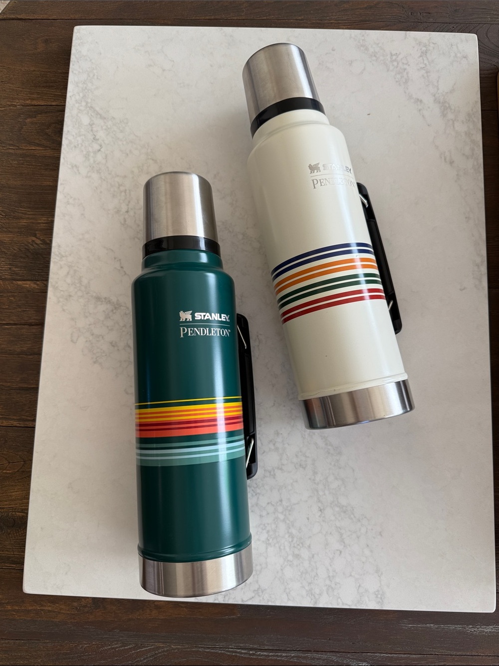 Pendleton Green and White Striped Stainless Vacuum Bottles